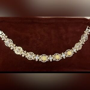 Vintage Link Bracelet Featuring Alternating Cabachon Stones and Rhinestones